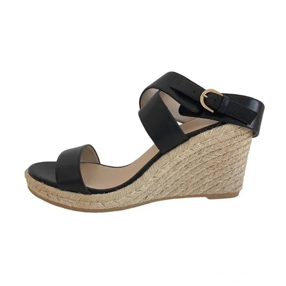 New Stuart Weitzman Lexia Leather Black  Espadrille Wedge Sandal Size 10 - Picture 12 of 12